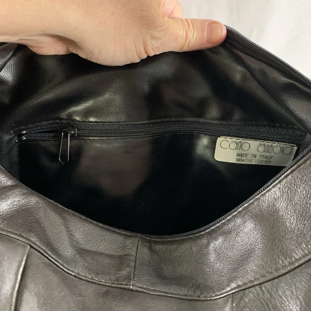 VTG 90s Carlo Amboldi Womens Leather Hobo Bag Shoulder Purse Brown Italy Slouchy